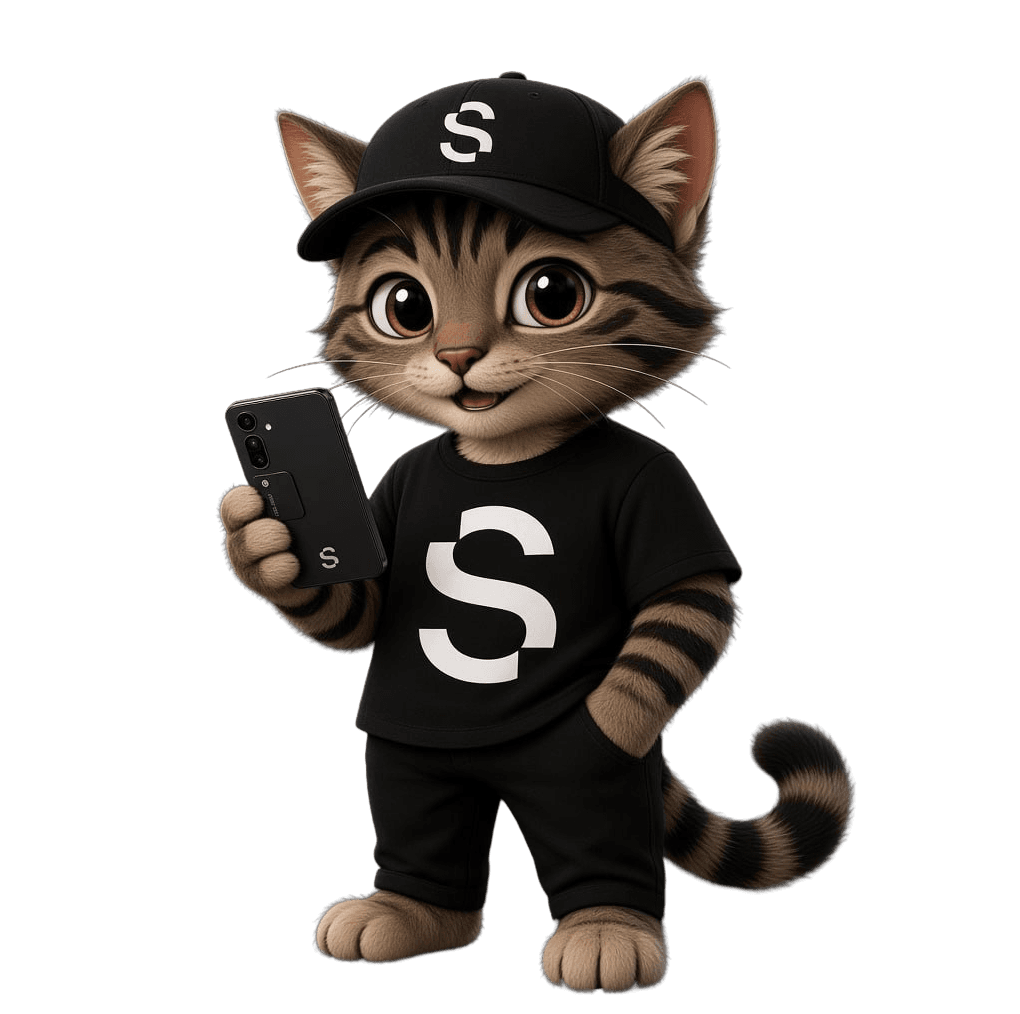 SEECAT, the cat in a black cap, next to the safe